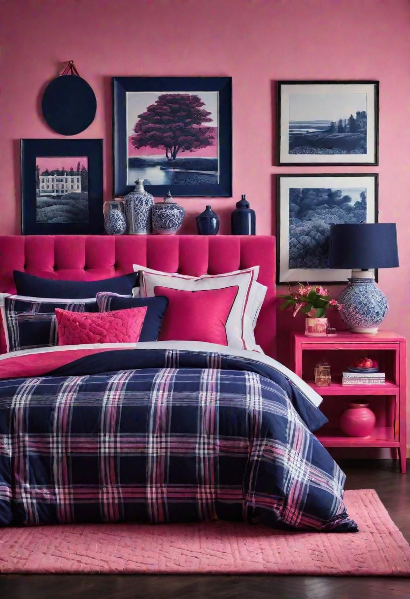 51. Preppy Pink and Navy Plaid Style