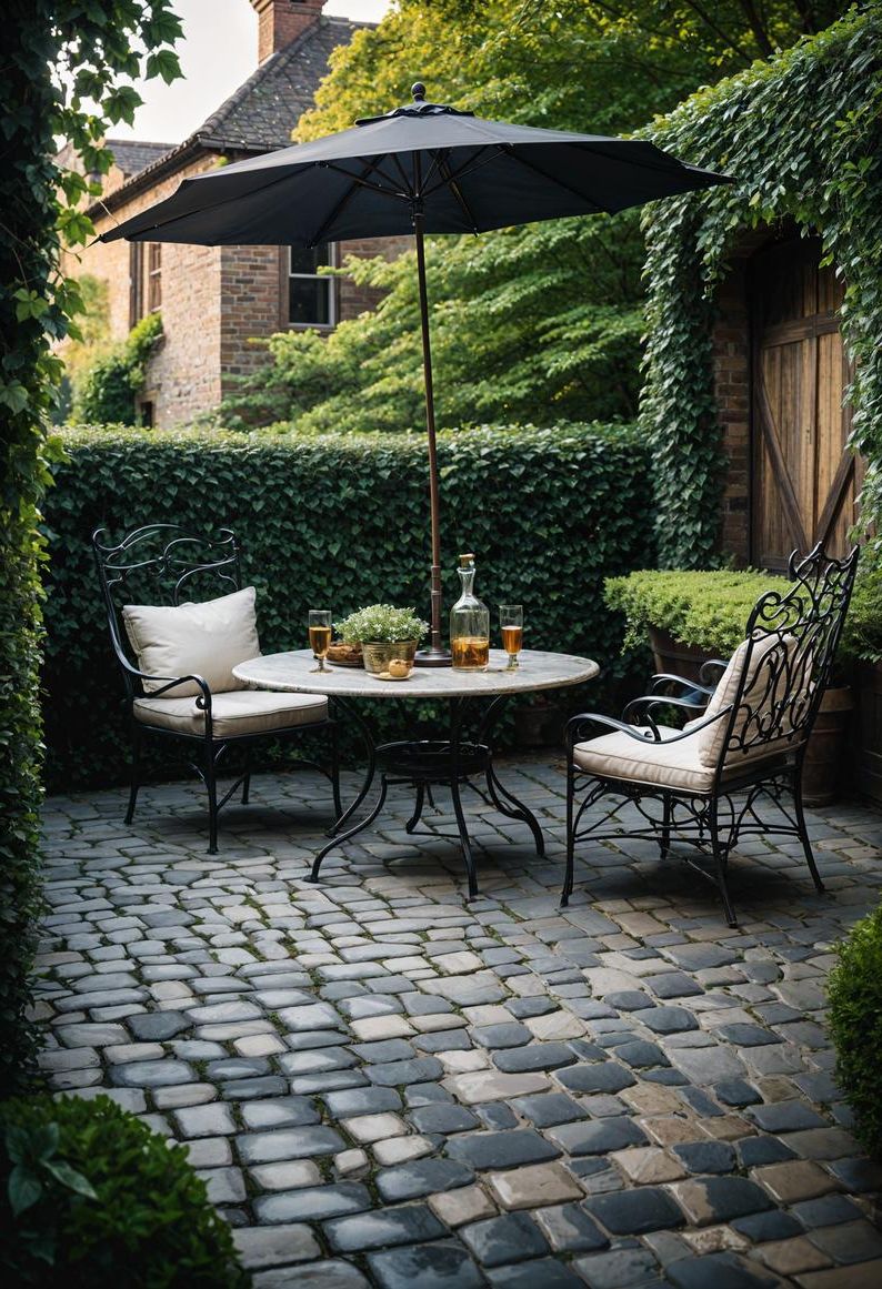 4. Old-World Cobblestone Patio Style