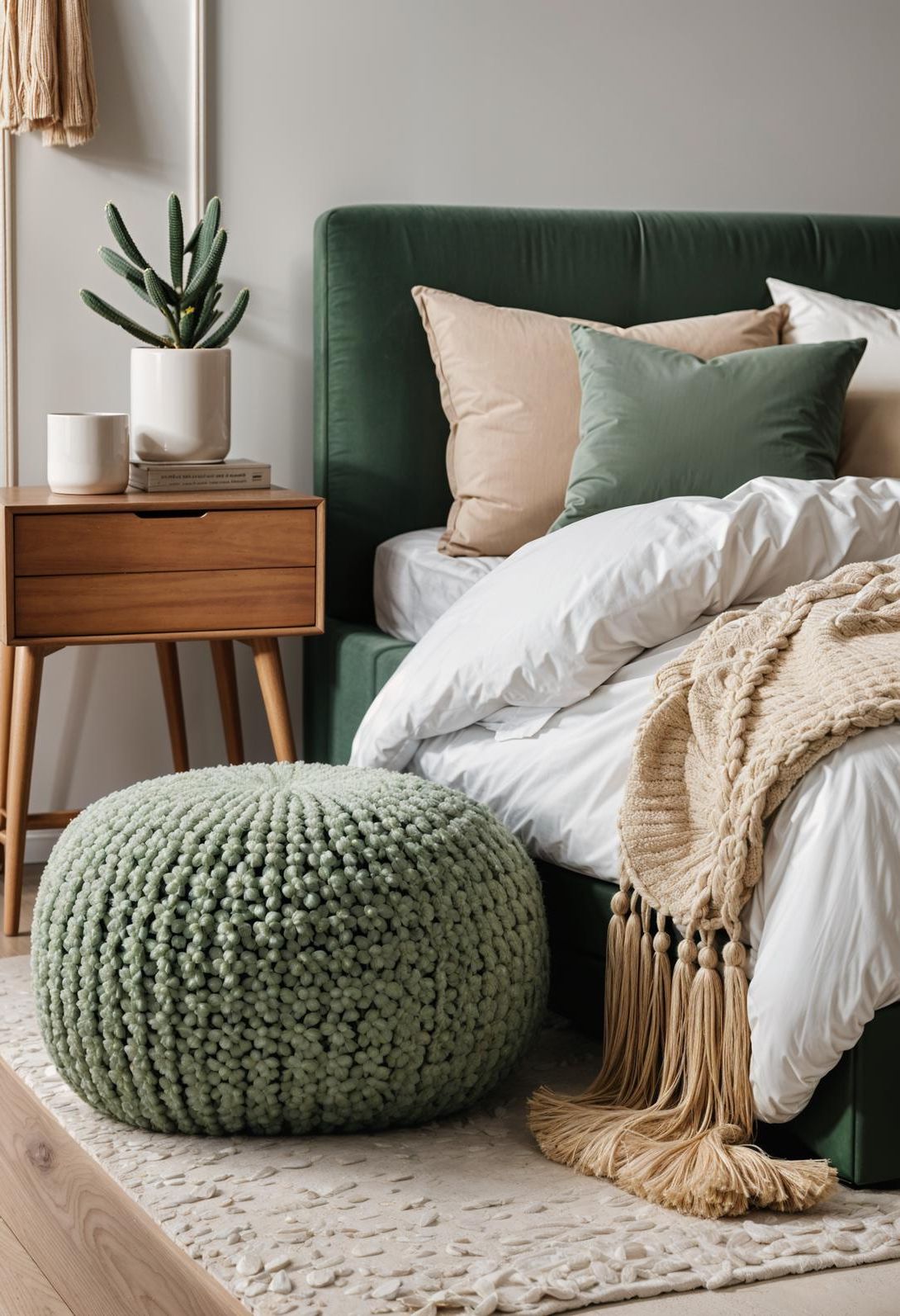 19. Cream-Tasseled Floor Pouf Ideas