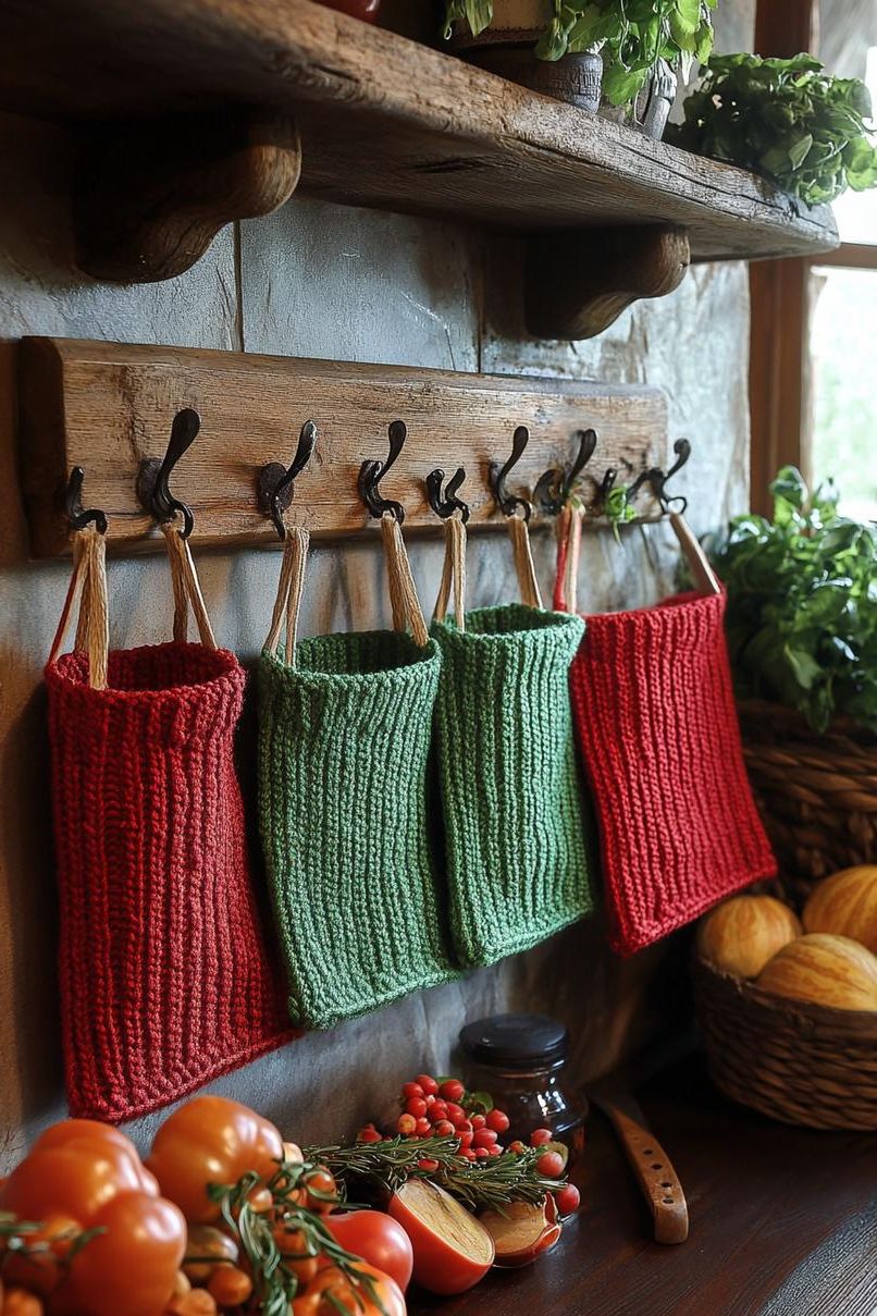 6. Festive Knitted Pot Holders