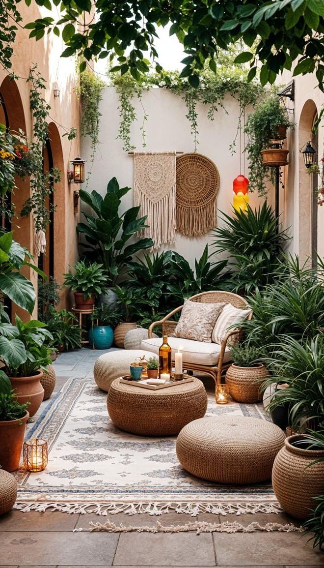 26. Boho Patio Styled with Moroccan Rugs and Greenery - photo 4