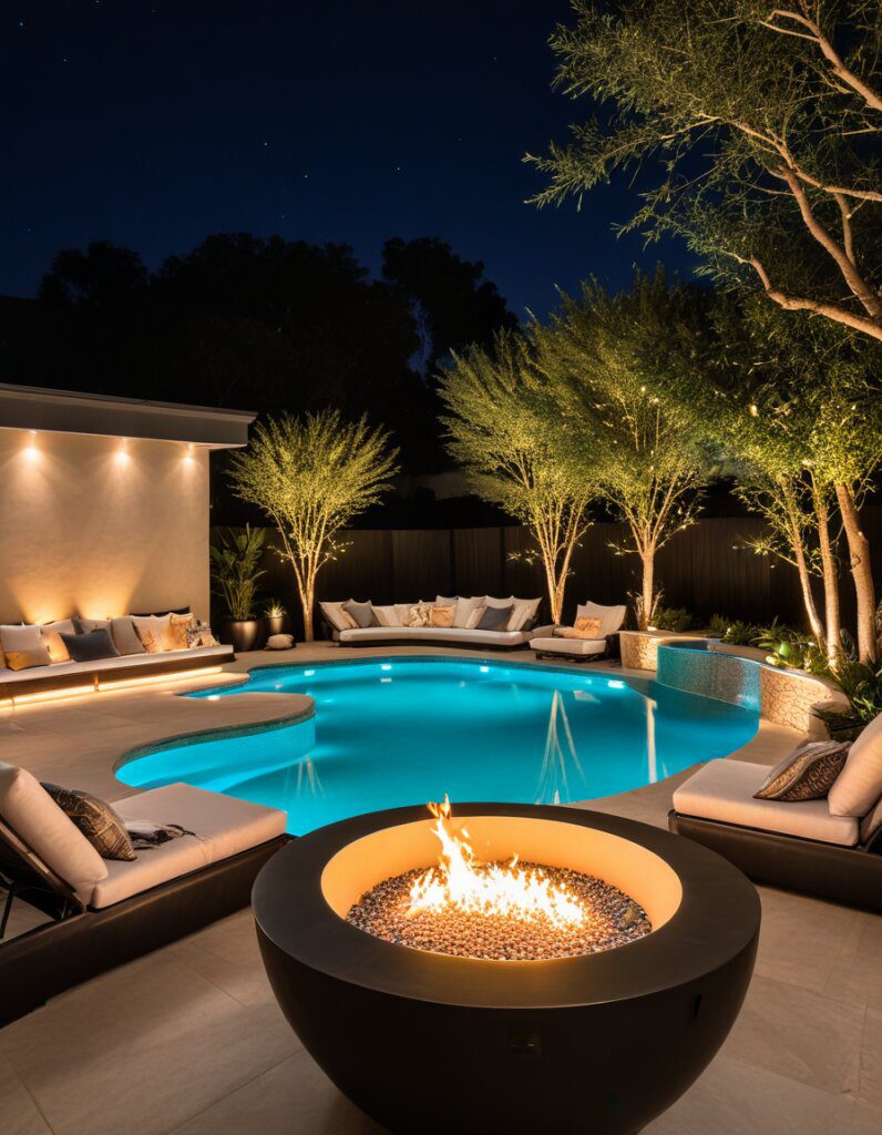 Fire Bowls and Lights for Nighttime Pools
