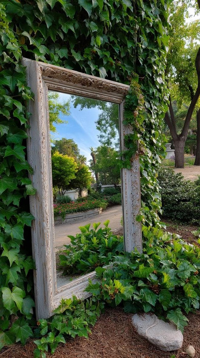15. Ivy-framed mirror as a garden focal point - photo 2