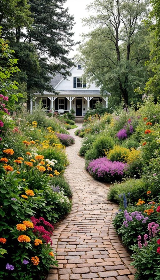 11. Brick Path Through a Wild Front Garden