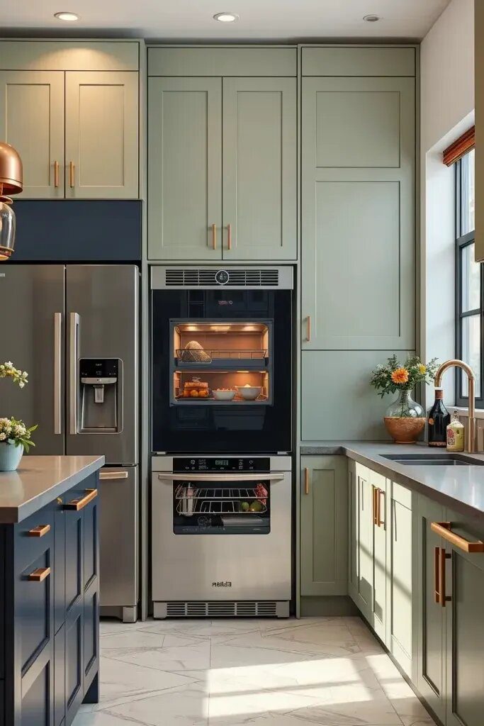 Integrated Appliances in Sage and Blue Tones
