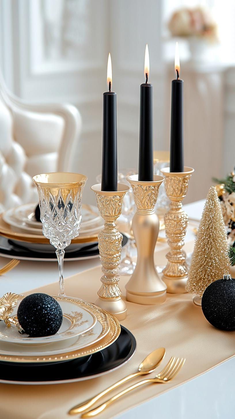 1. Black and Gold Christmas Table for Opulent Style - photo 2