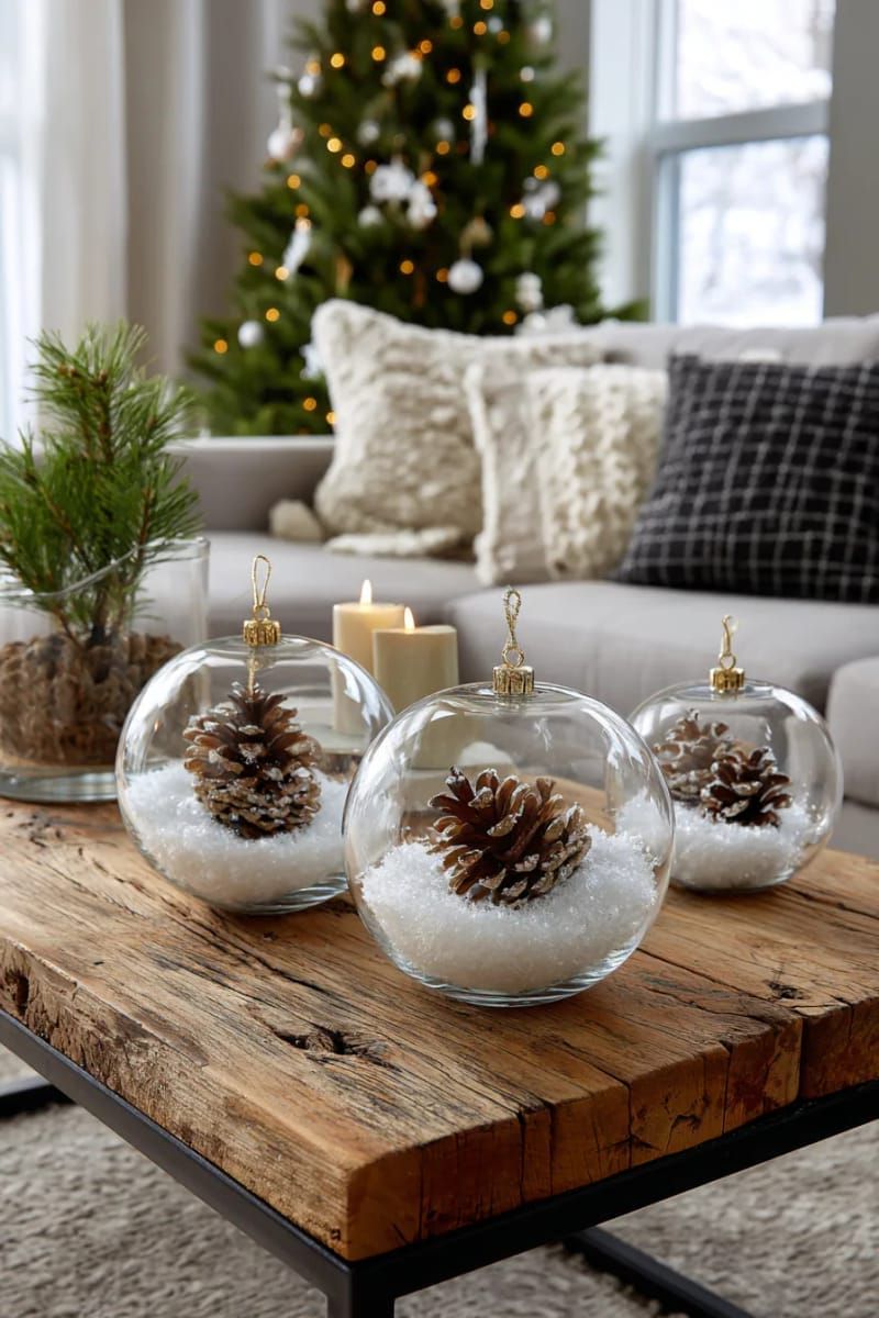 14. Clear Ornaments Filled with Snow and Pinecones - photo 3