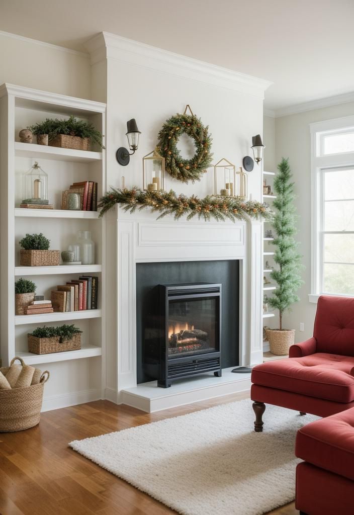 21. Shelving Units with Seasonal Fabric Backdrops