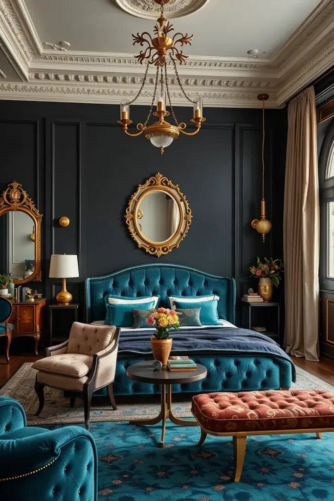 Striking Emerald and Brass Bedroom Decor
