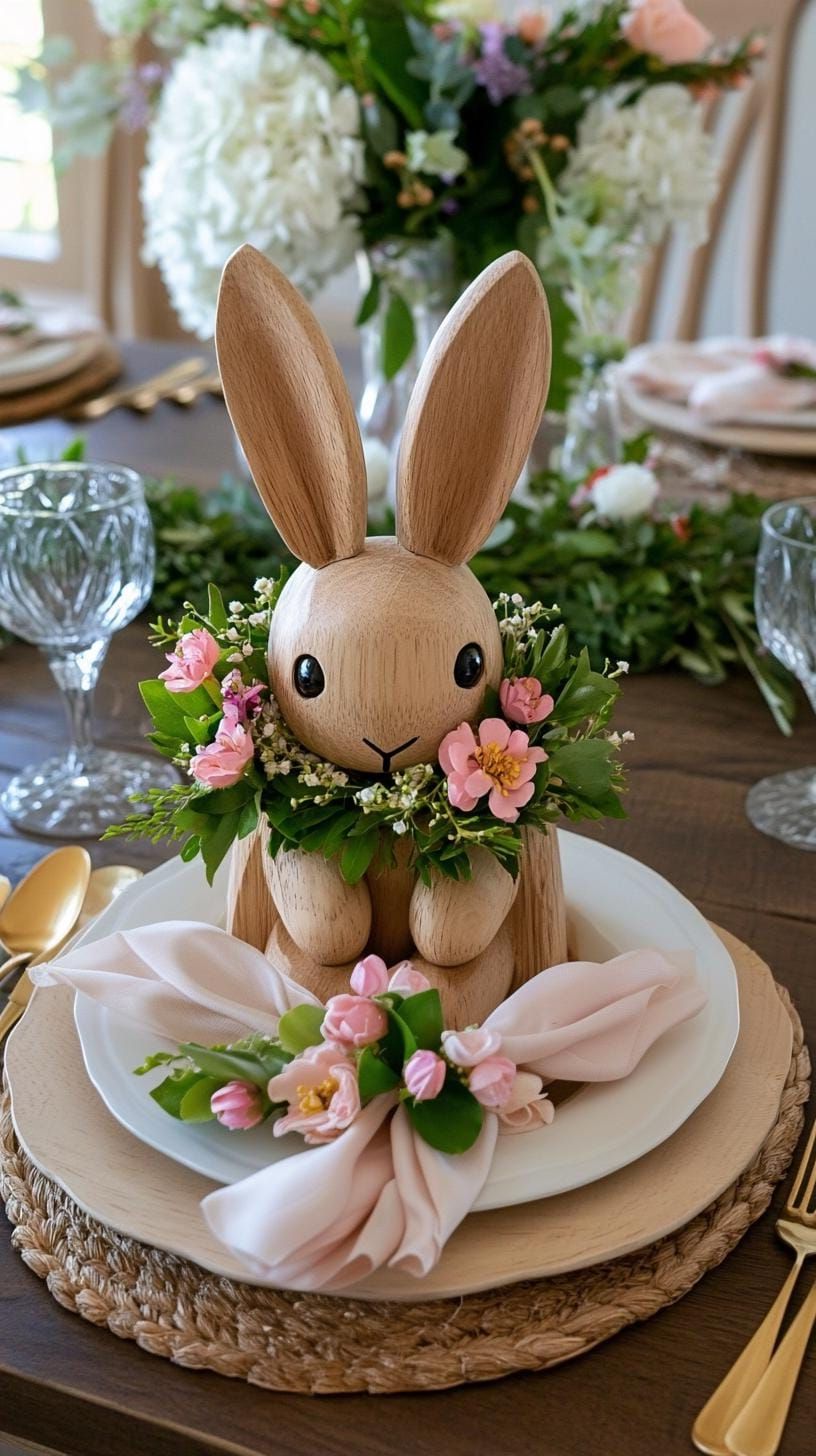 12. Wooden Bunny Place Settings With Florals - photo 3