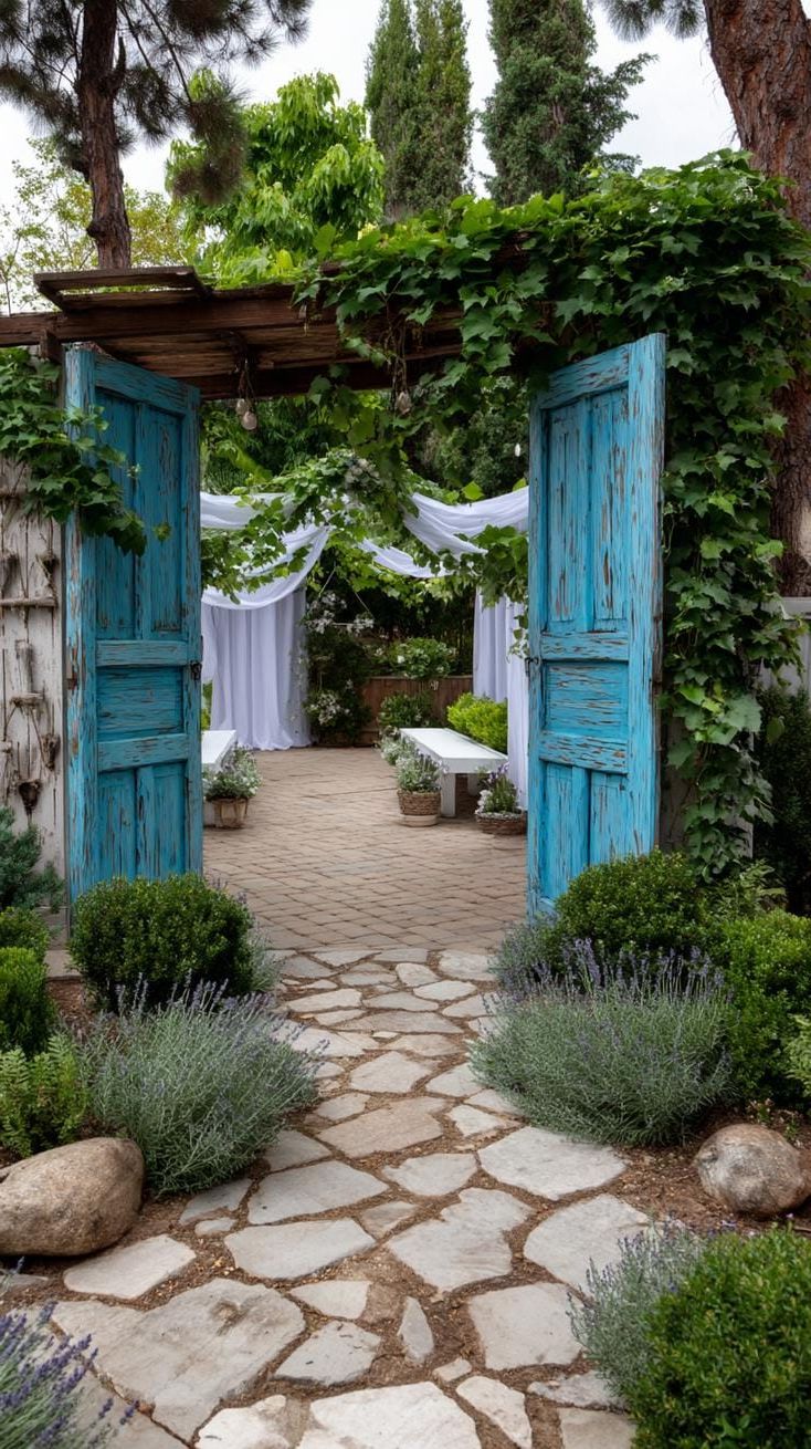 9. Old Wooden Doors as Garden Backdrops