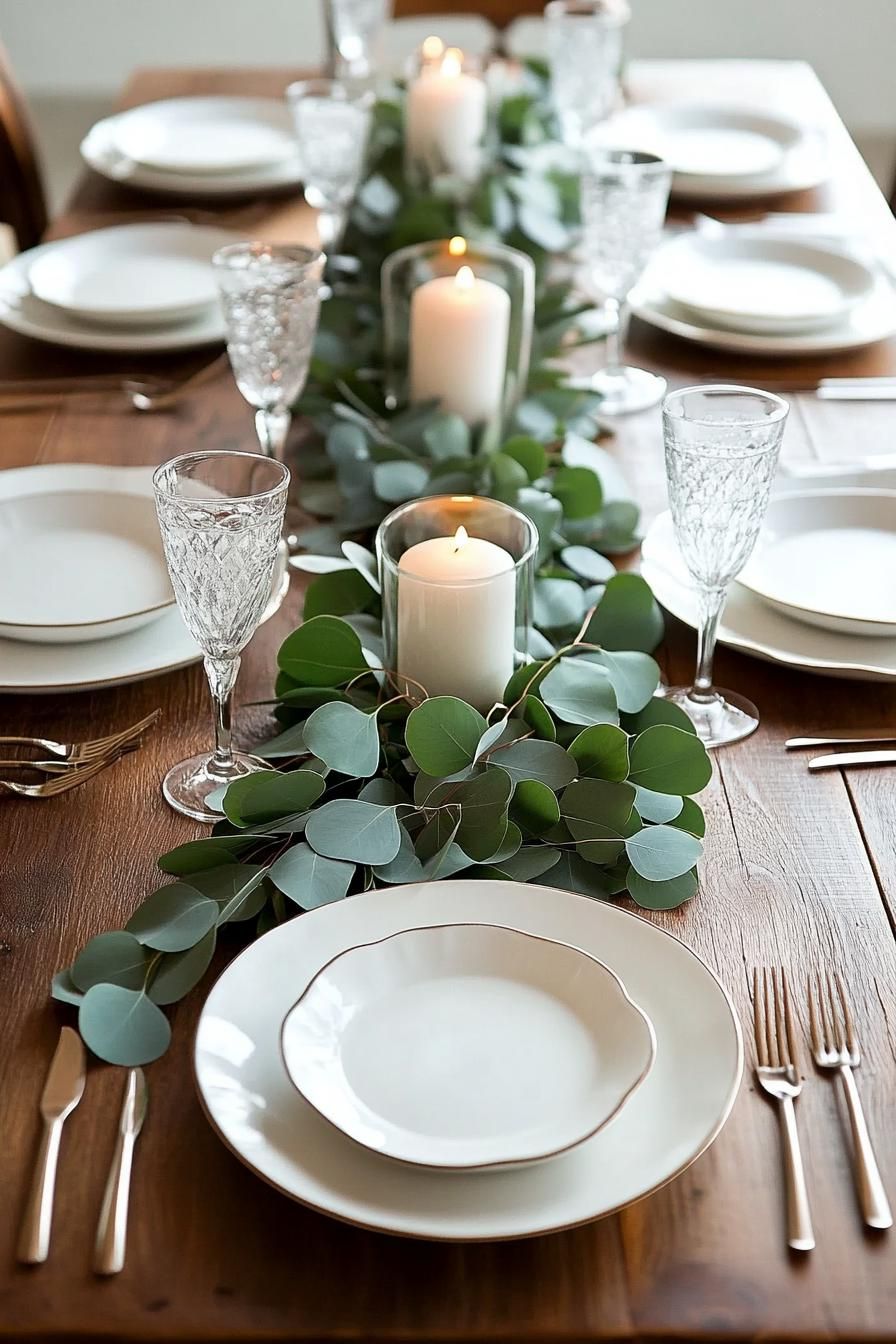 4. Eucalyptus Table Runner Ideas