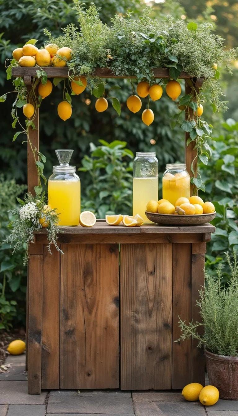 20. Boho Lemonade Bar With Herbs And Fruit