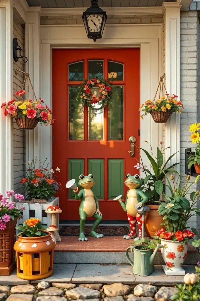 Rain Boot-Wearing Frog Statues