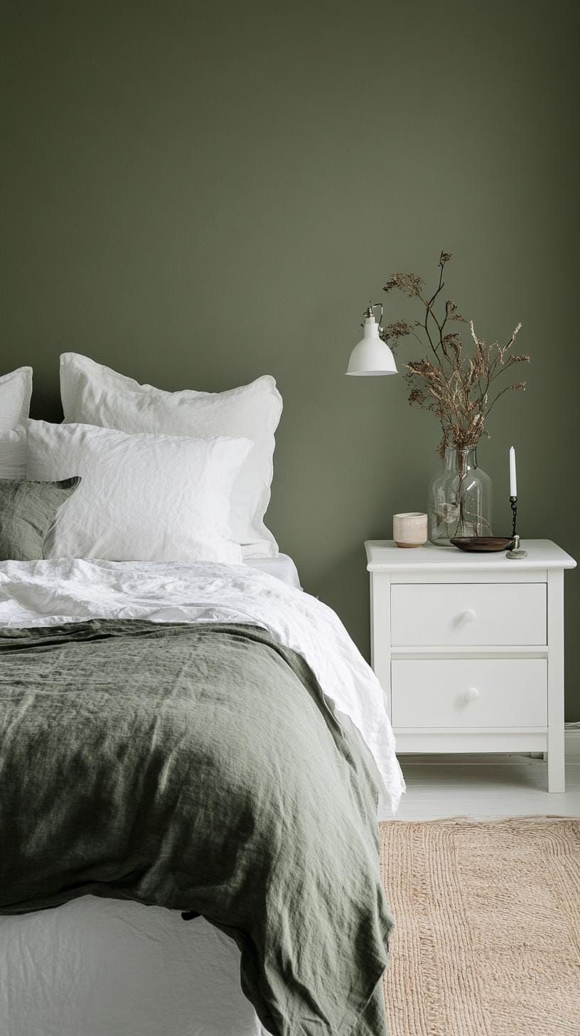 2. Olive Green and White Minimalist Bedroom - photo 3