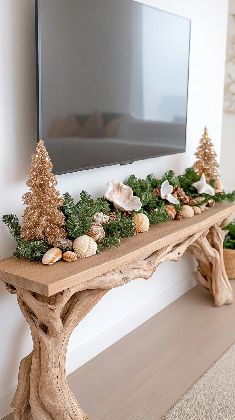 8. Coastal TV stand with driftwood and shell accents - photo 2