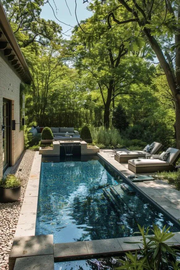 Tranquil Pool Oasis with Beautiful Greenery