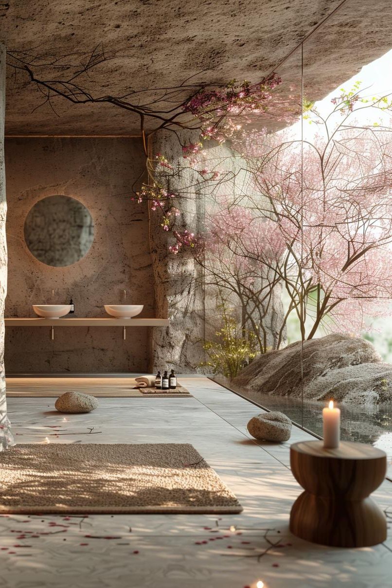 3. Stone Bathtub With Garden Views