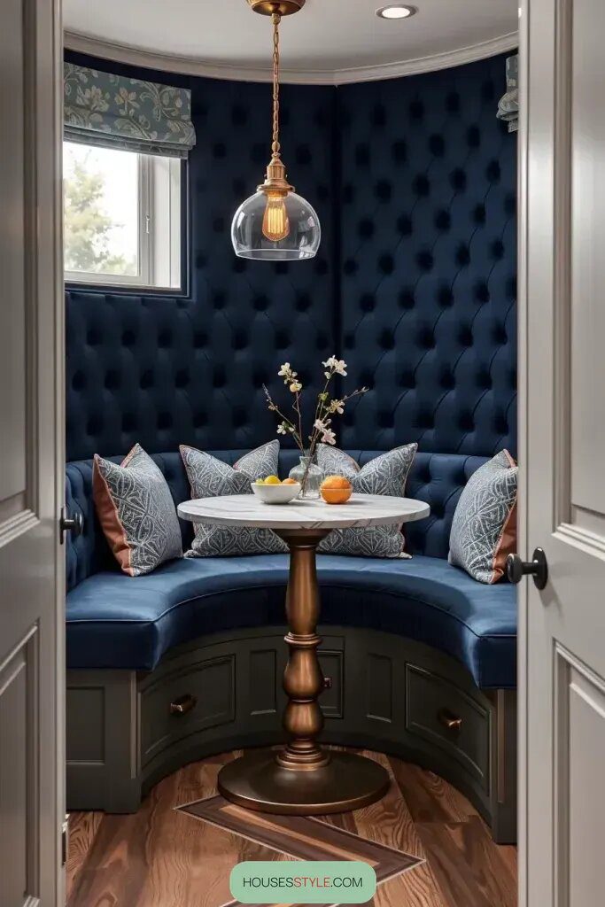 2 Cozy Corner Booths With Bold Fabric Choices