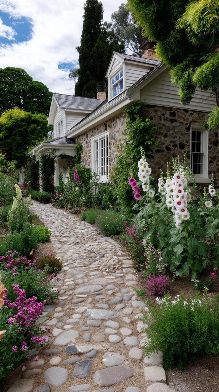 11. Tall Hollyhocks Along a Cobblestone Walk - photo 3