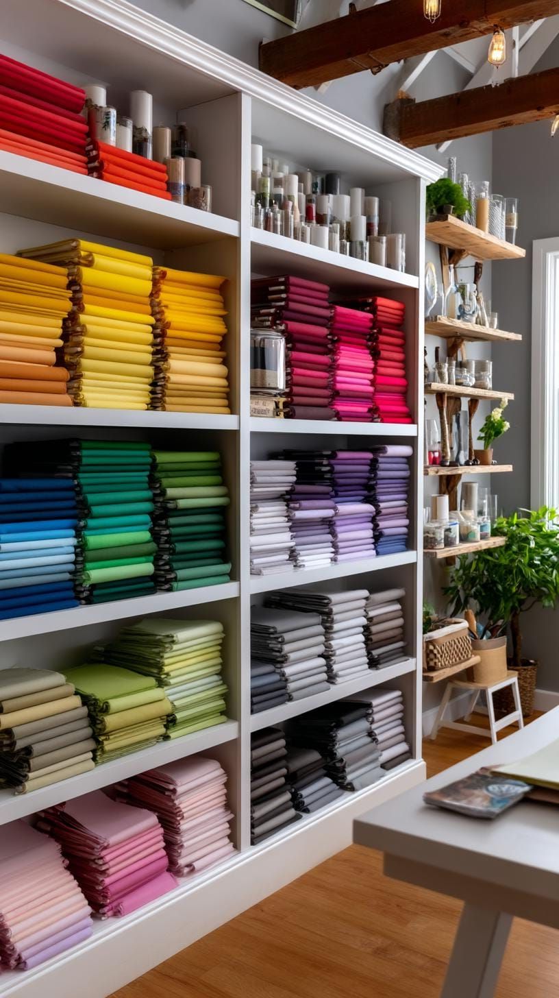 14. Colorful Paper Wall Display on Open Shelves - photo 2