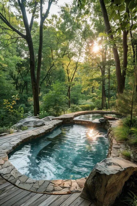 A Semi Inground Pool Tucked Into the Woods