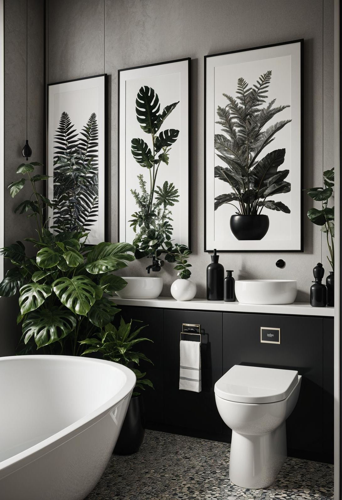 16. Botanical Touches in Monochrome Decor