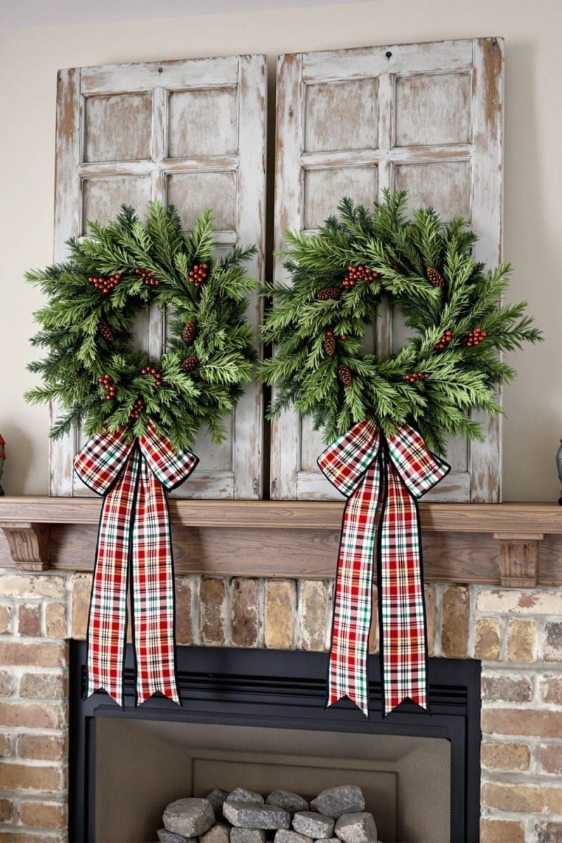 28. Wood shutters with wreath and plaid ribbon accents - photo 3