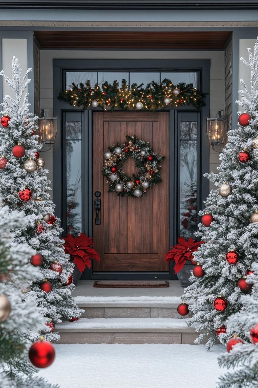 2. Flocked Christmas Trees by the Door - photo 2