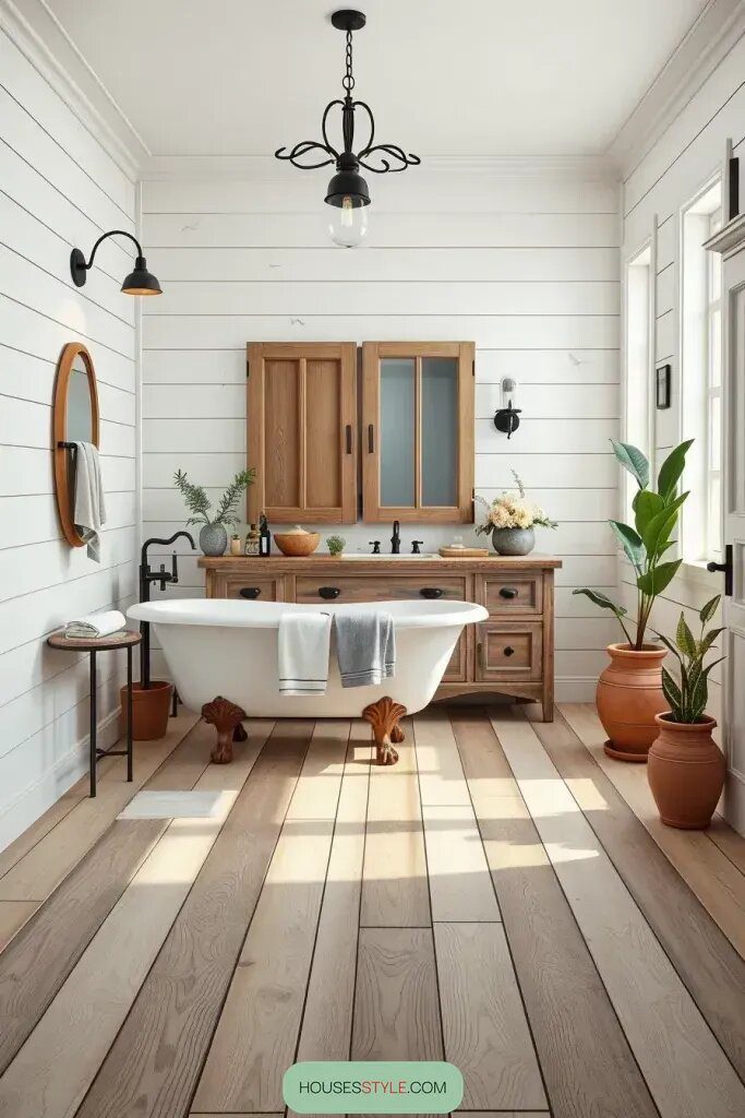 Farmhouse Bathrooms With Rustic Wood Tile Charm - photo 2