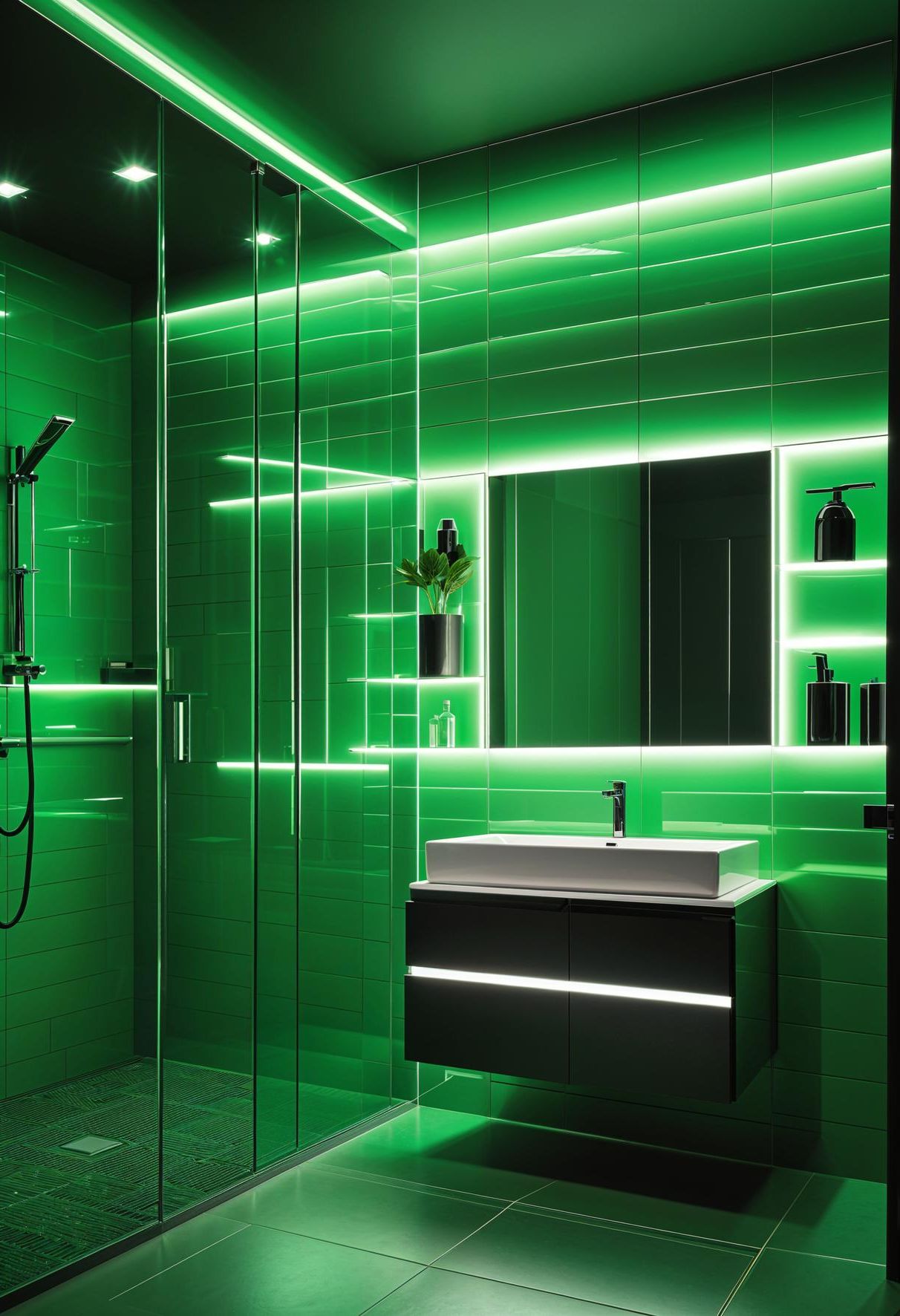 24. Mood Lighting Ideas for Green Bathrooms
