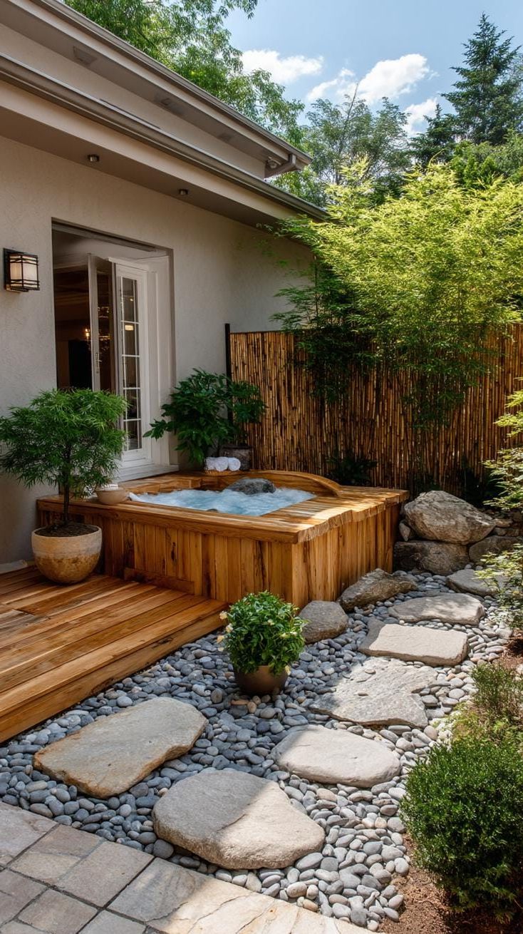 11. Japanese-inspired wood and rock hot tub setup - photo 2