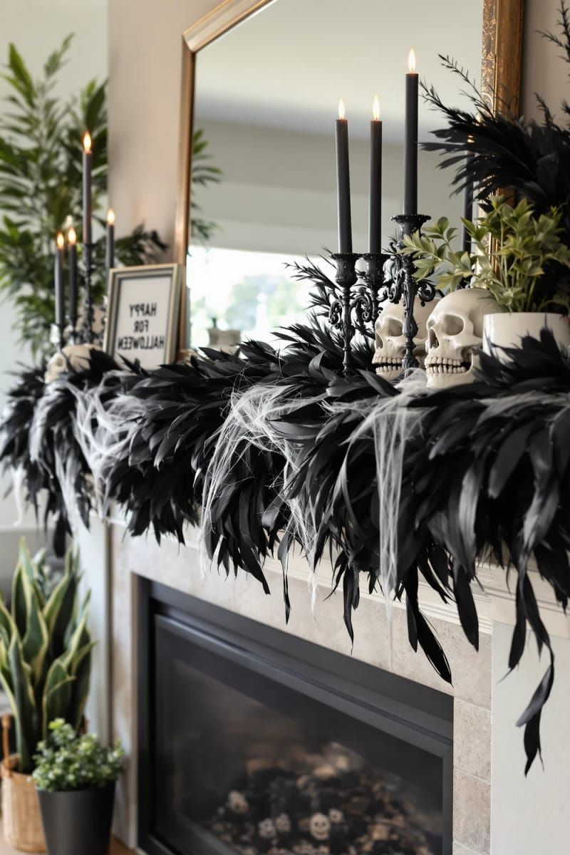 15. Skulls and Dark Feathers on the Mantel