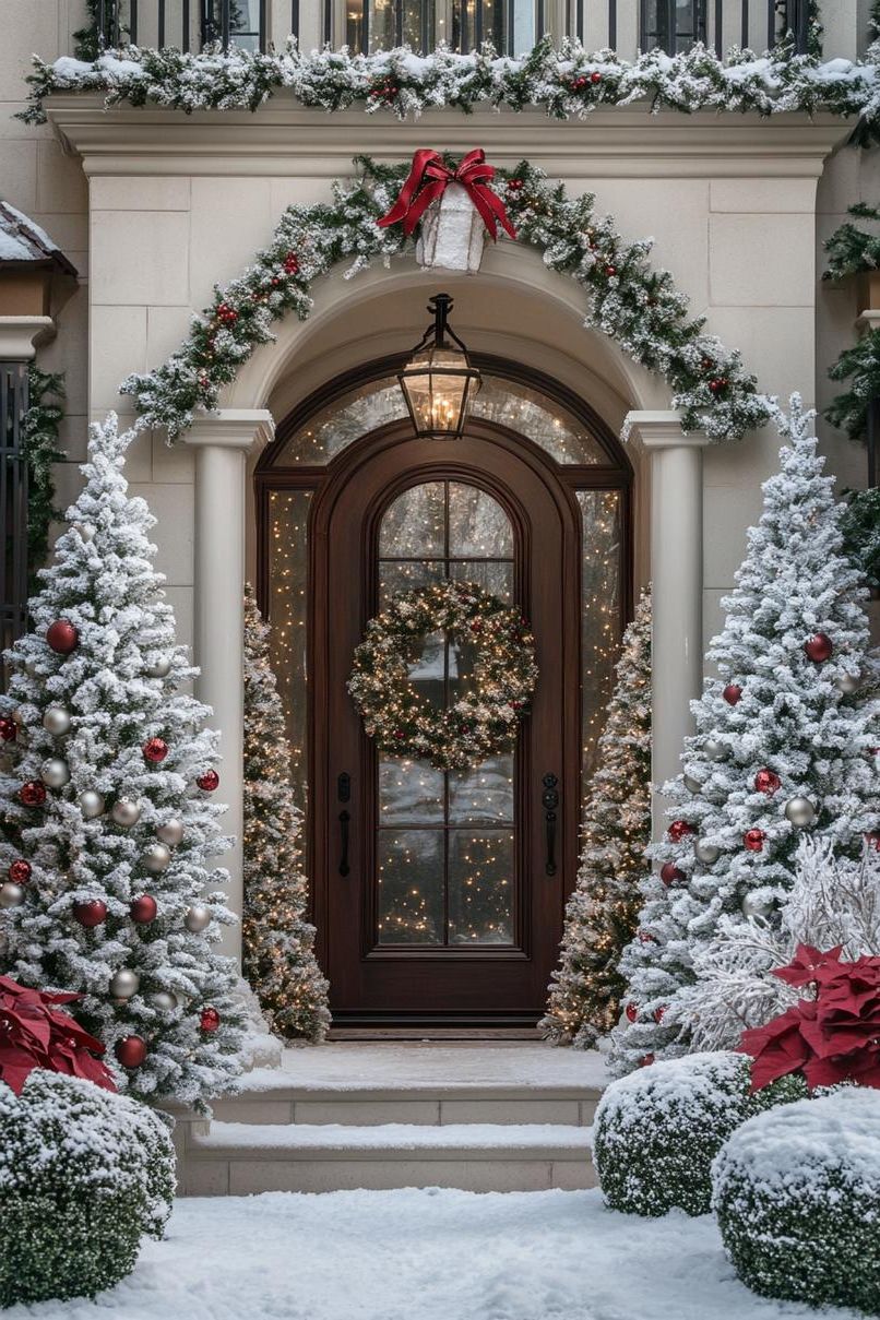 2. Flocked Christmas Trees by the Door - photo 3