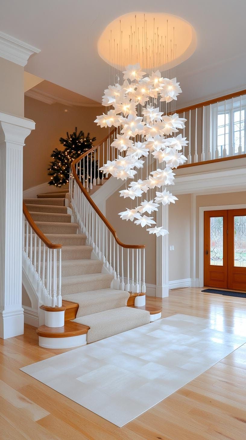 2. White snowflake curtains with a warm LED glow behind them - photo 3