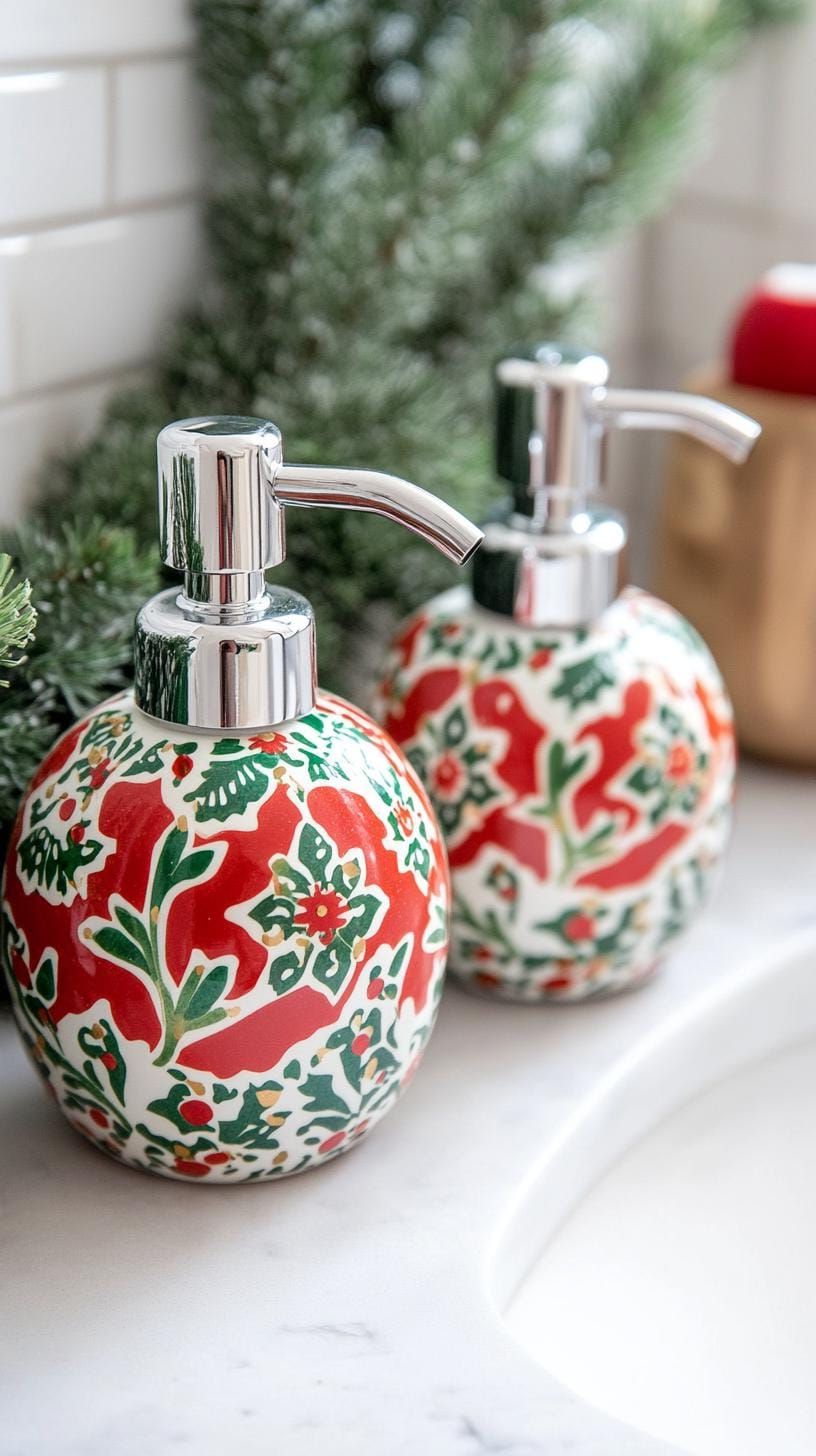 9. Red and Green Patterned Soap Dispensers - photo 2