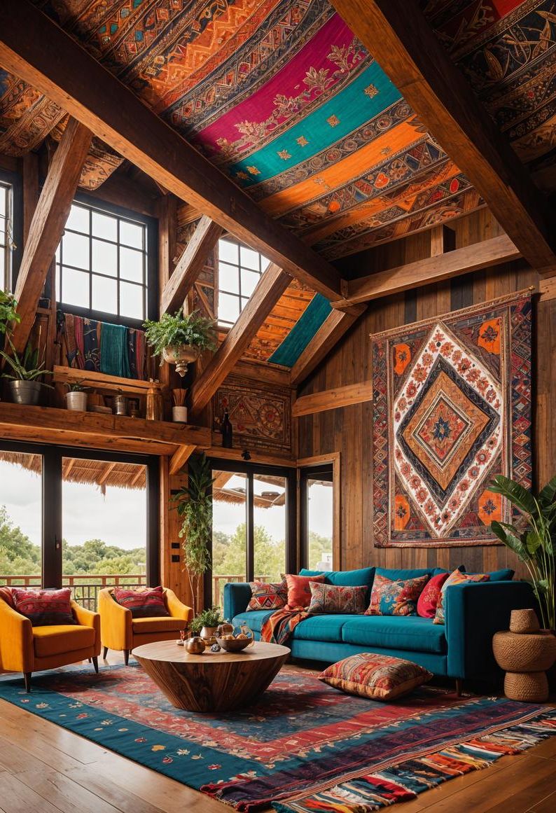 17. Ethnic-Wrapped Ceiling Beams for Boho Charm - photo 2