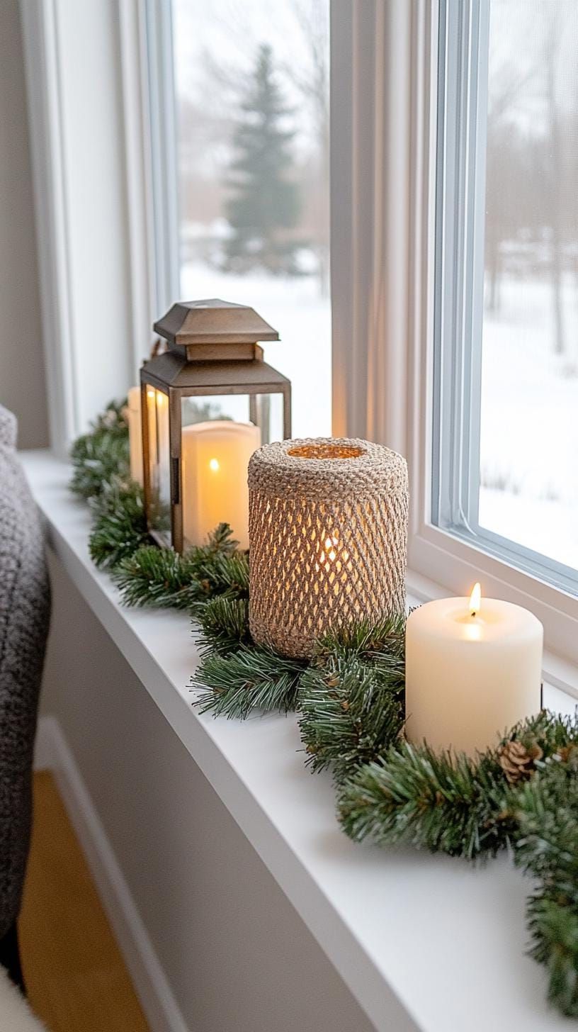 12. Window ledges styled with lanterns and greenery