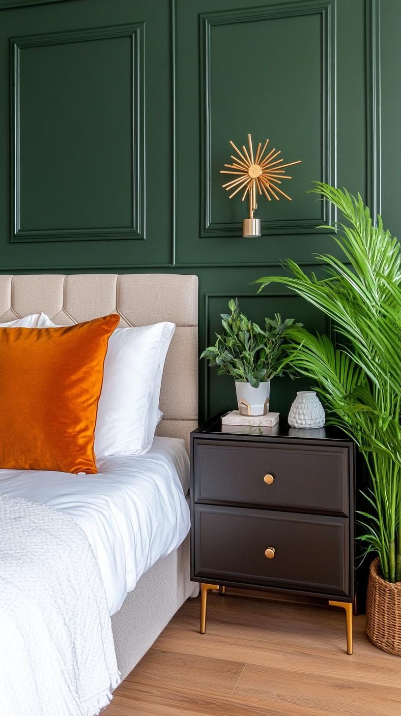 15. Art Deco Olive Green Bedroom with Bold Metalwork - photo 2