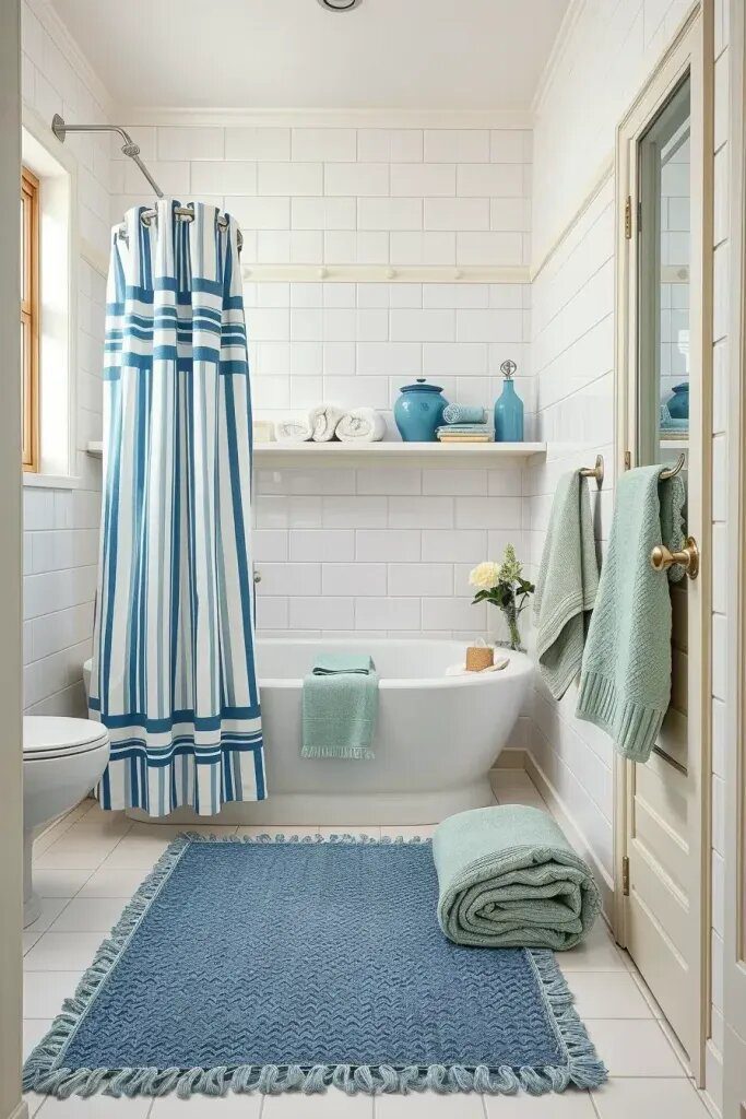 Coordinating Towels And Linens In Sage And Blue - photo 2