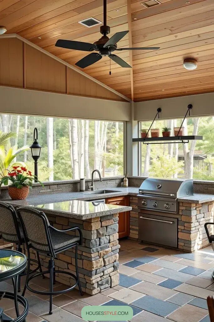 With Outdoor Kitchen Screened Porch