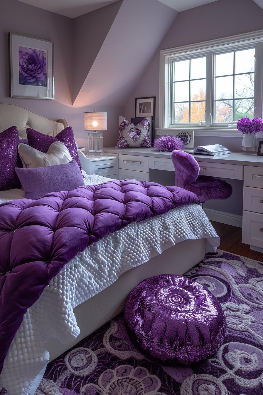 21. Purple and Silver Dorm Decor