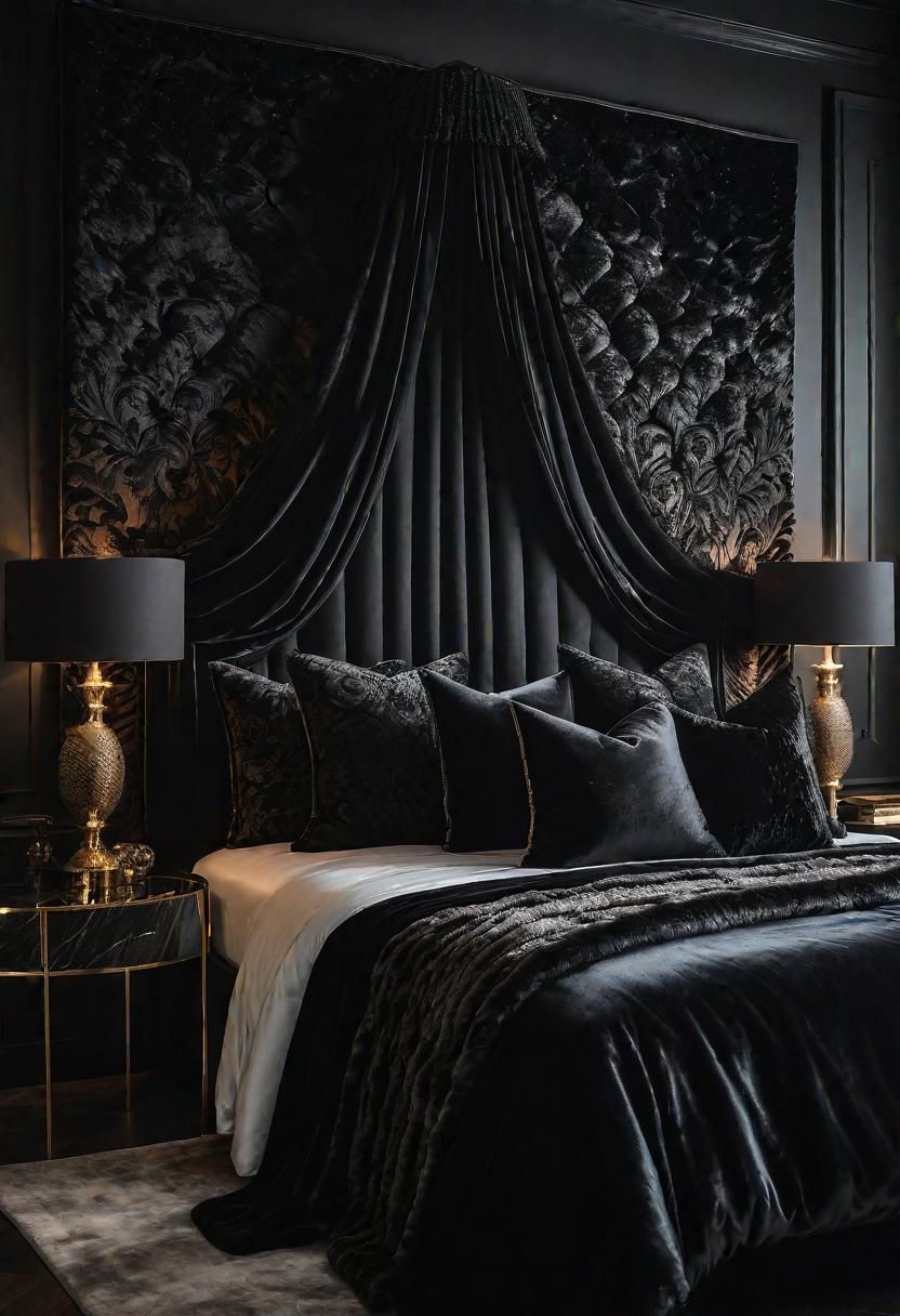 3. Rich Textures for a Luxe Black Bedroom