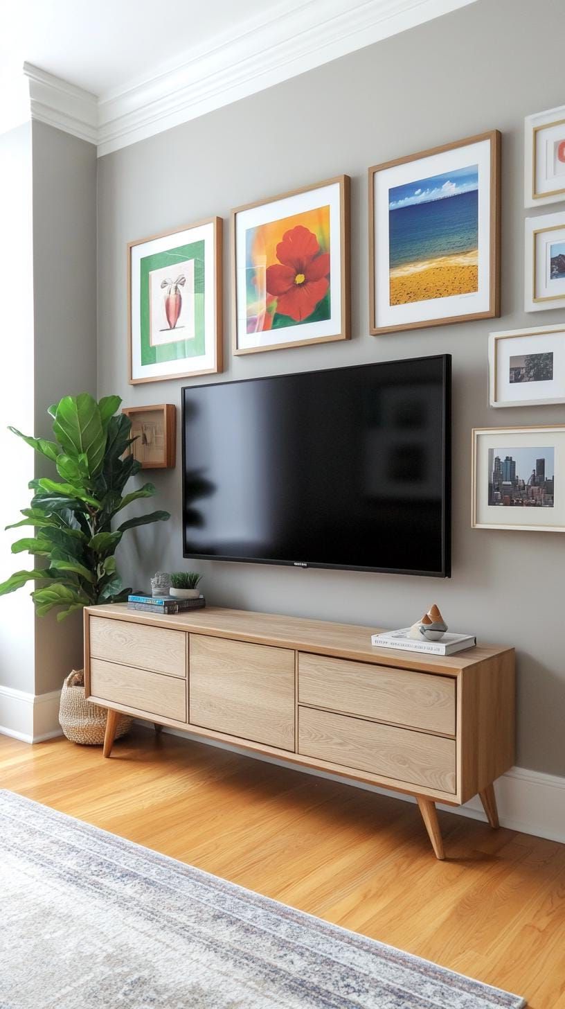 16. Art Arranged Around a Mounted Television