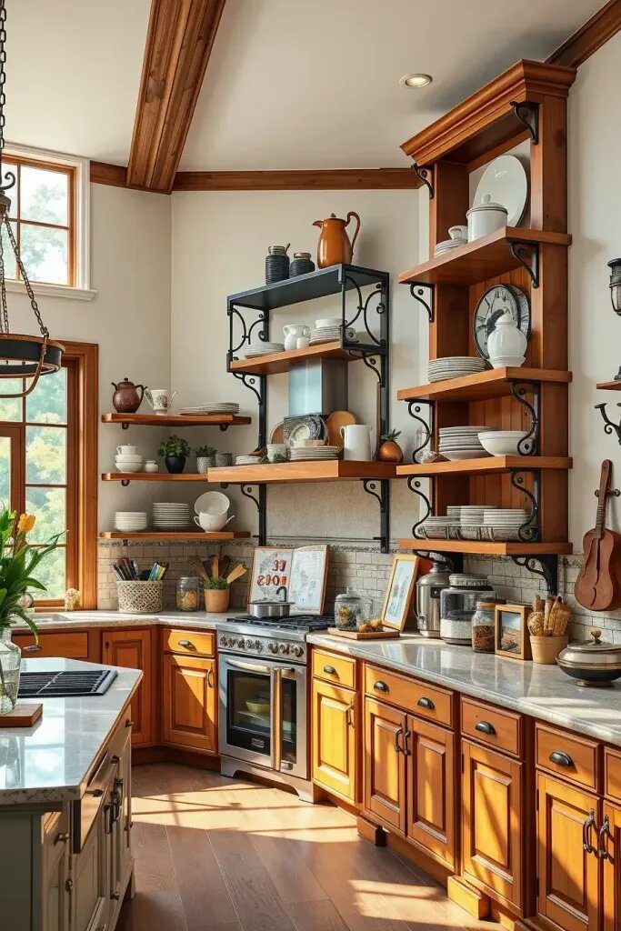 Polished Cherry Ladder-Style Open Shelving