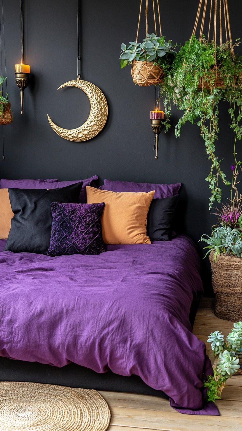 6. Moon Wall Decor With Trailing Vines And Sconces
