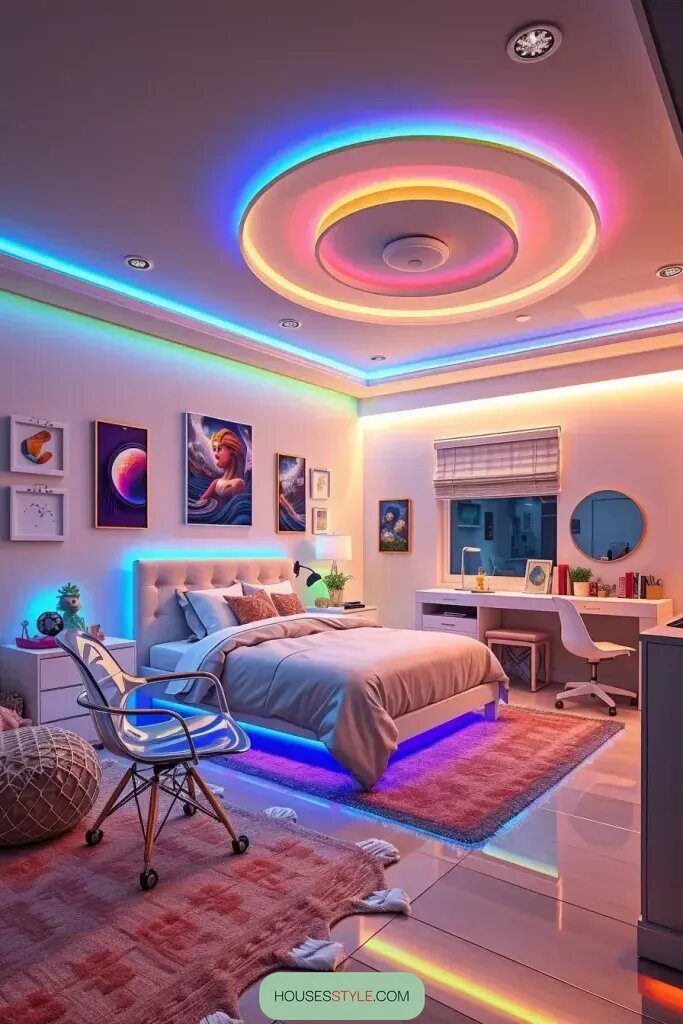 Colorful LED Lighting for a Magical Bedroom