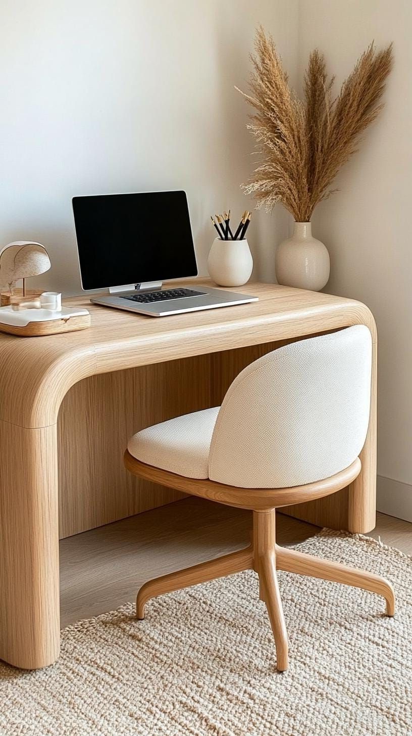 14. Japandi Desk Setup with Soothing Earthy Colors - photo 2