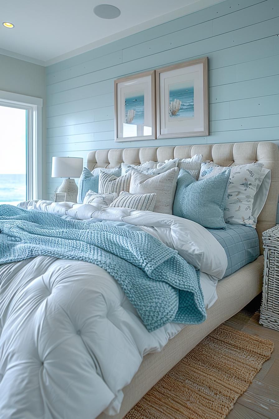 5. Aqua and Sand-Colored Bedding - photo 3