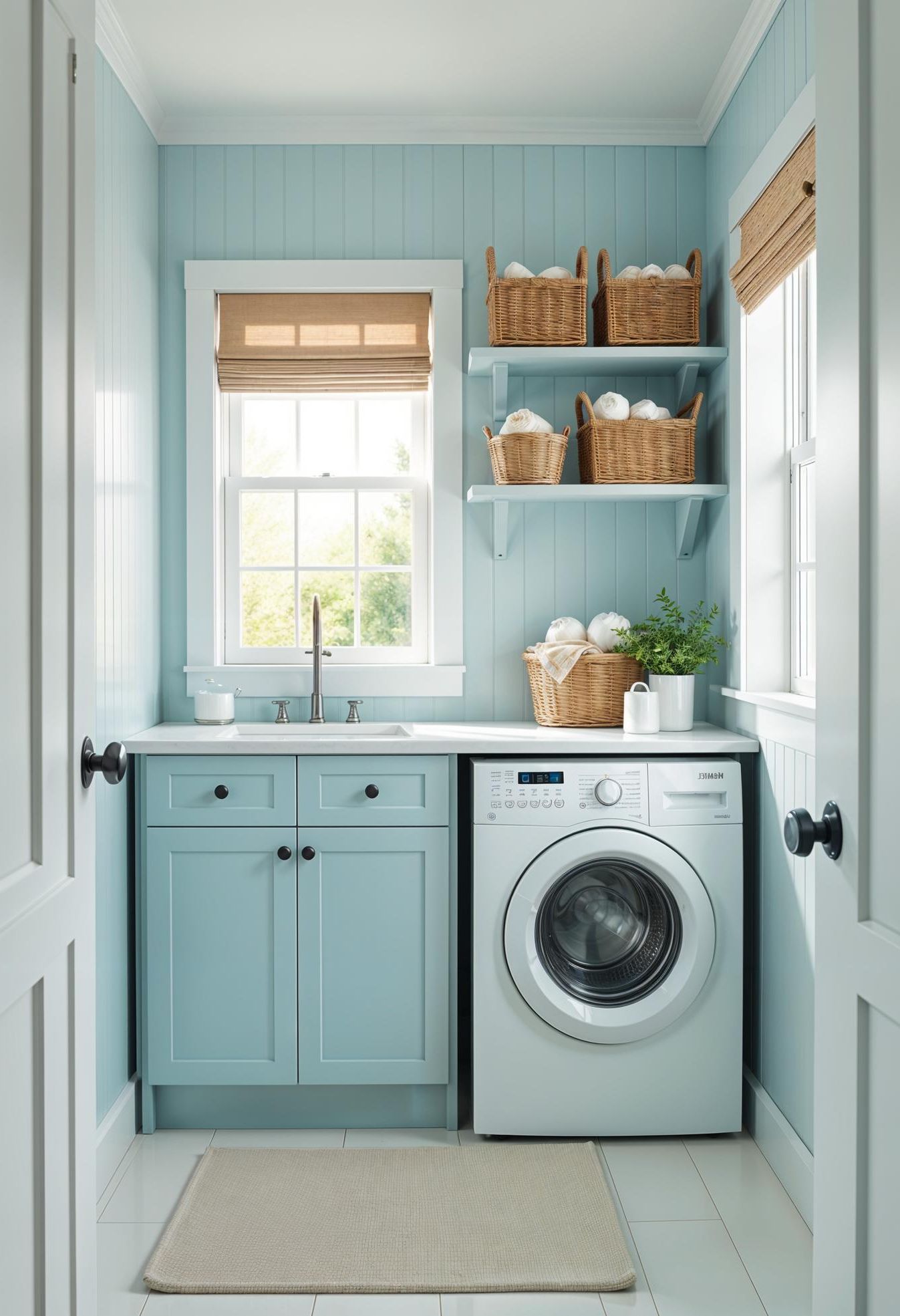 14. Coastal laundry room with pale blue beadboard walls - photo 2